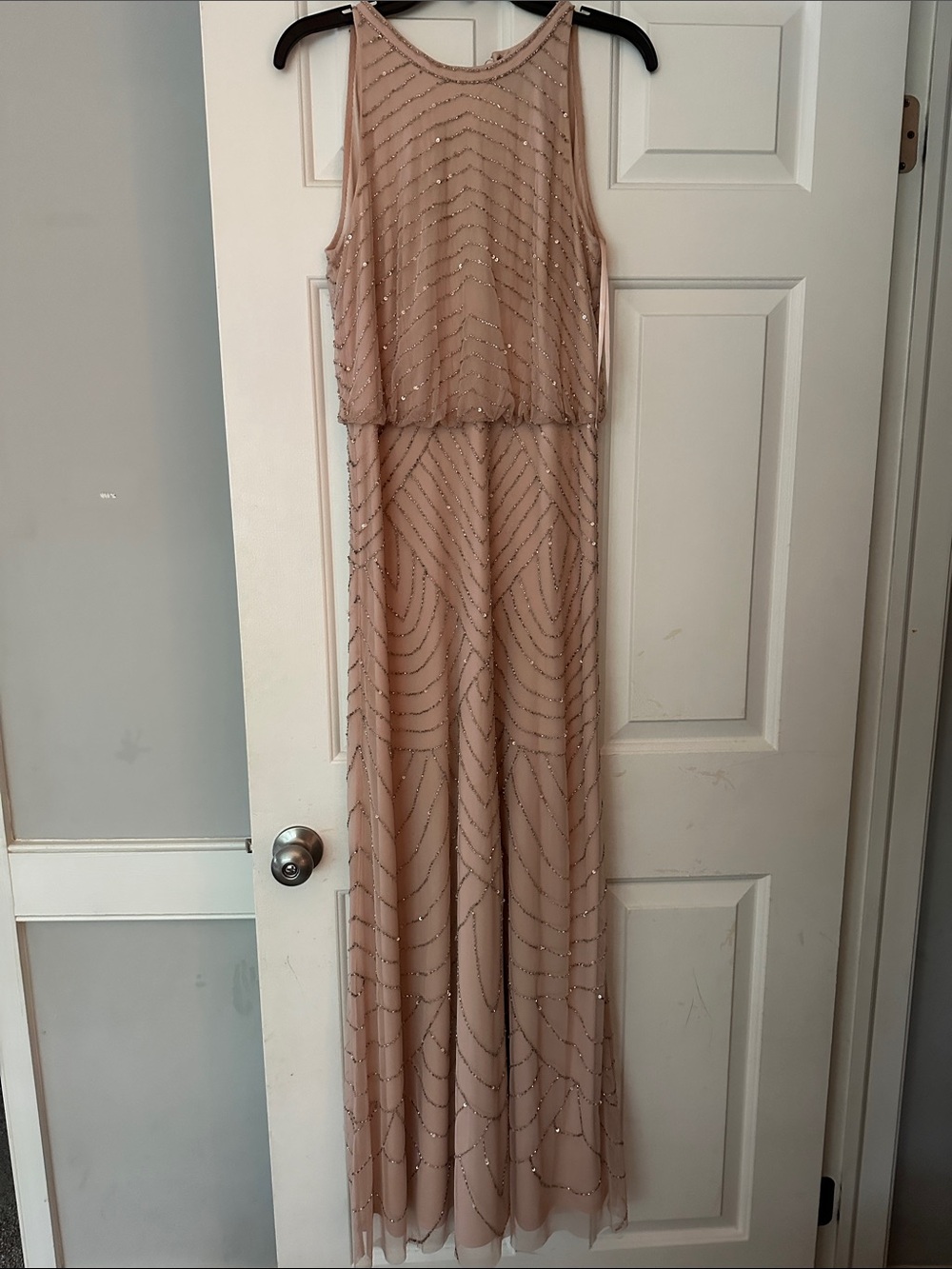 Adrianna Papell Blush Beaded Maxi Dress